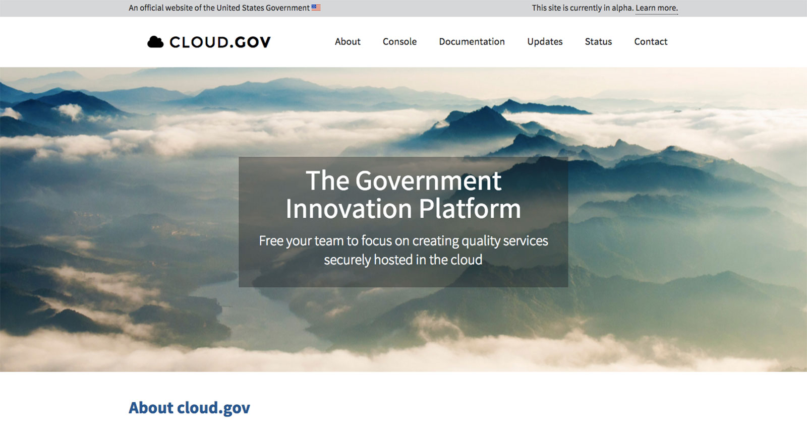 The cloud.gov homepage