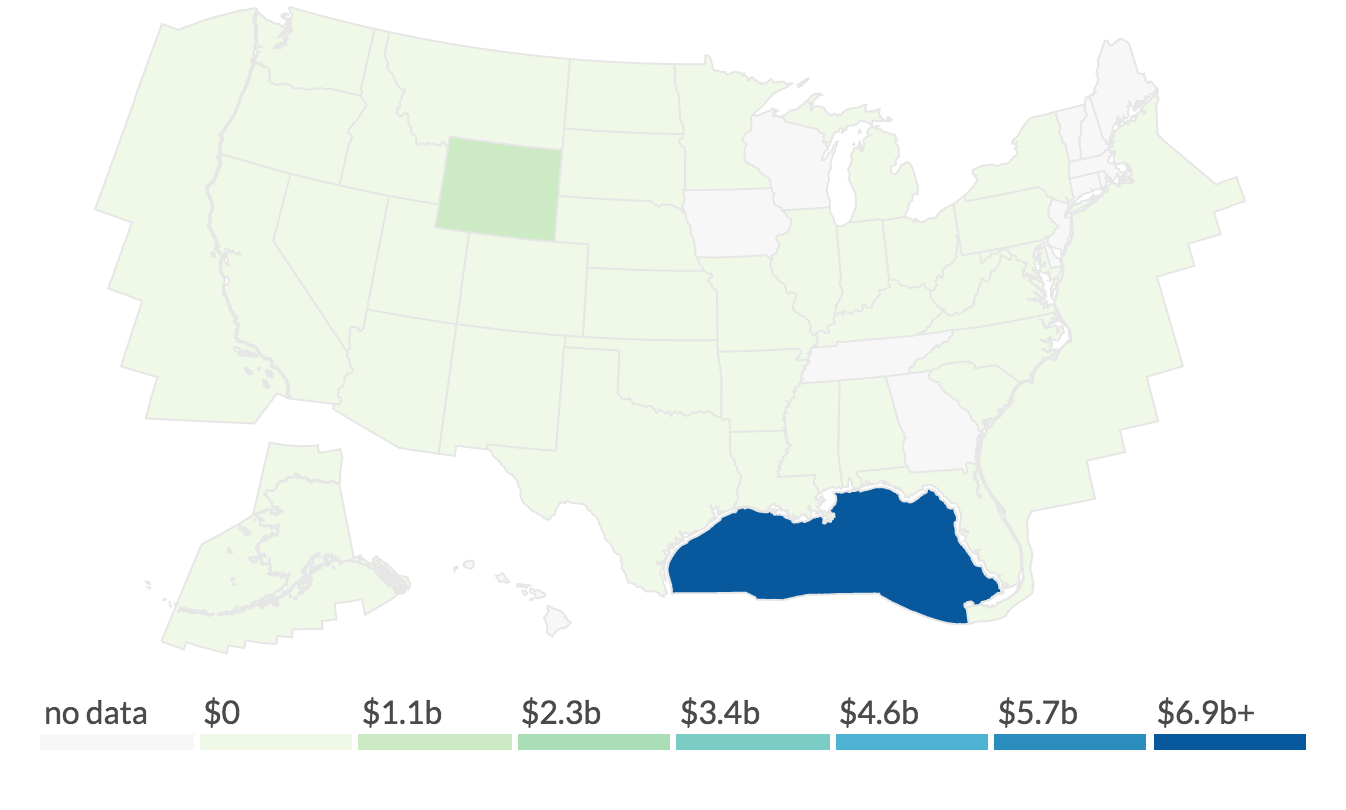 A map of the U.S. visualizing federal natural resource revenues
