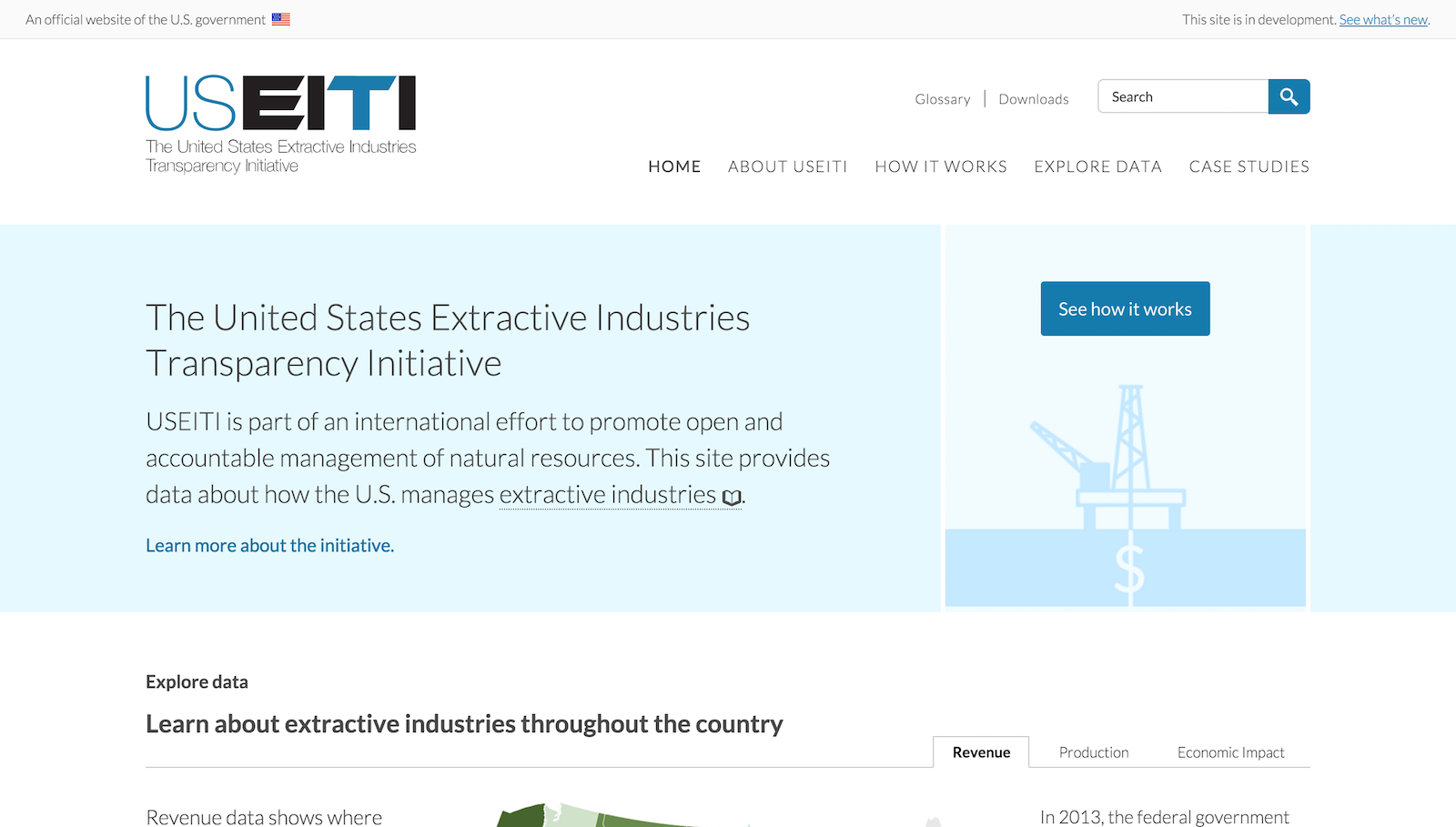A screen shot of the new USEITI homepage