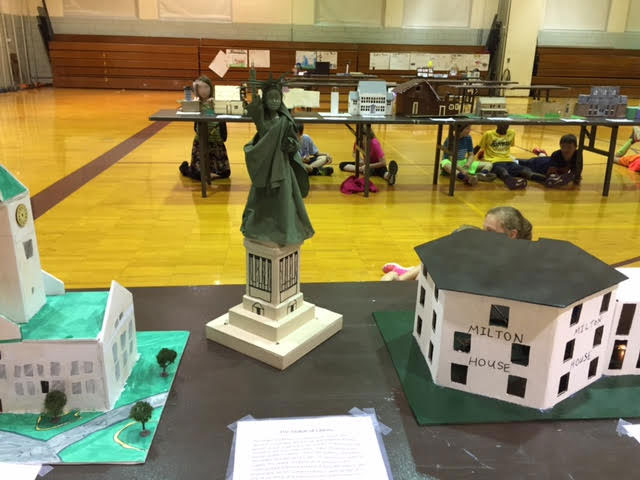 Models of the Statue of Liberty and other national parks created by the fourth grade students.
