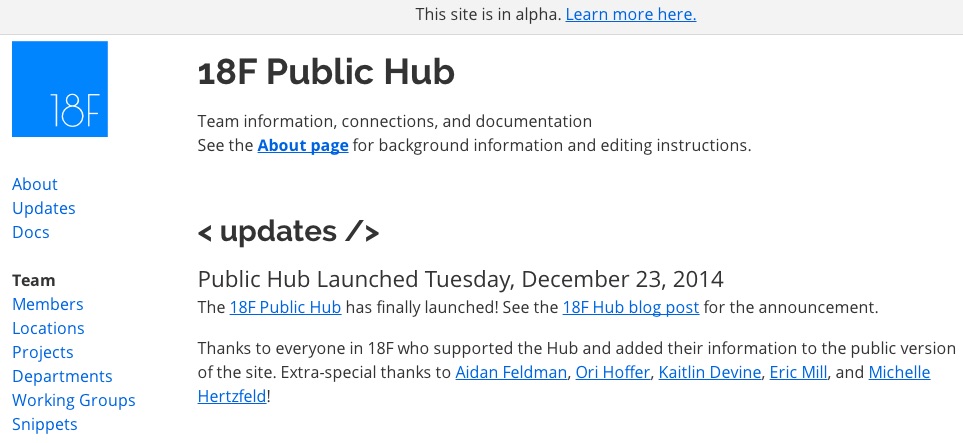 Screenshot of 18F Public Hub (alpha)