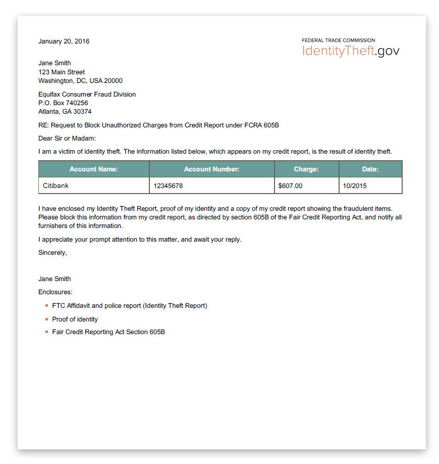 A template letter that users can send to credit reporting agencies 