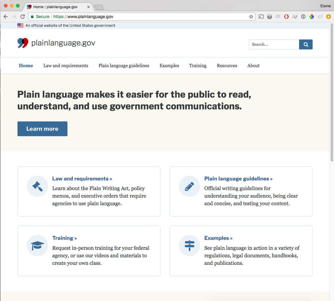 Screenshot of the plainlanguage.gov home page