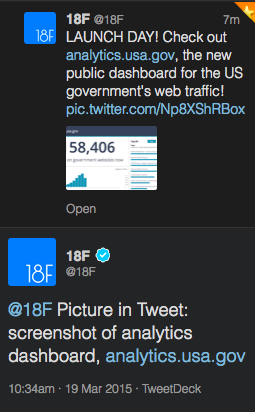 Screenshot of tweet from 18F responding to tweet with description of image contained in first tweet