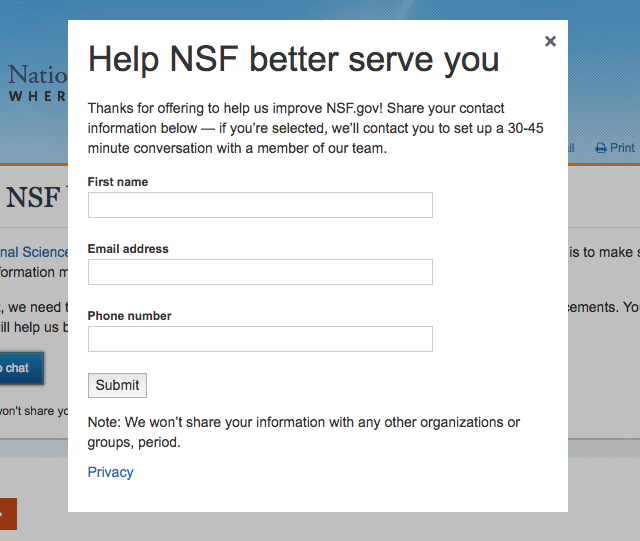 An example of a landing page for the GSA Recruiter on the National Science Foundation’s website.