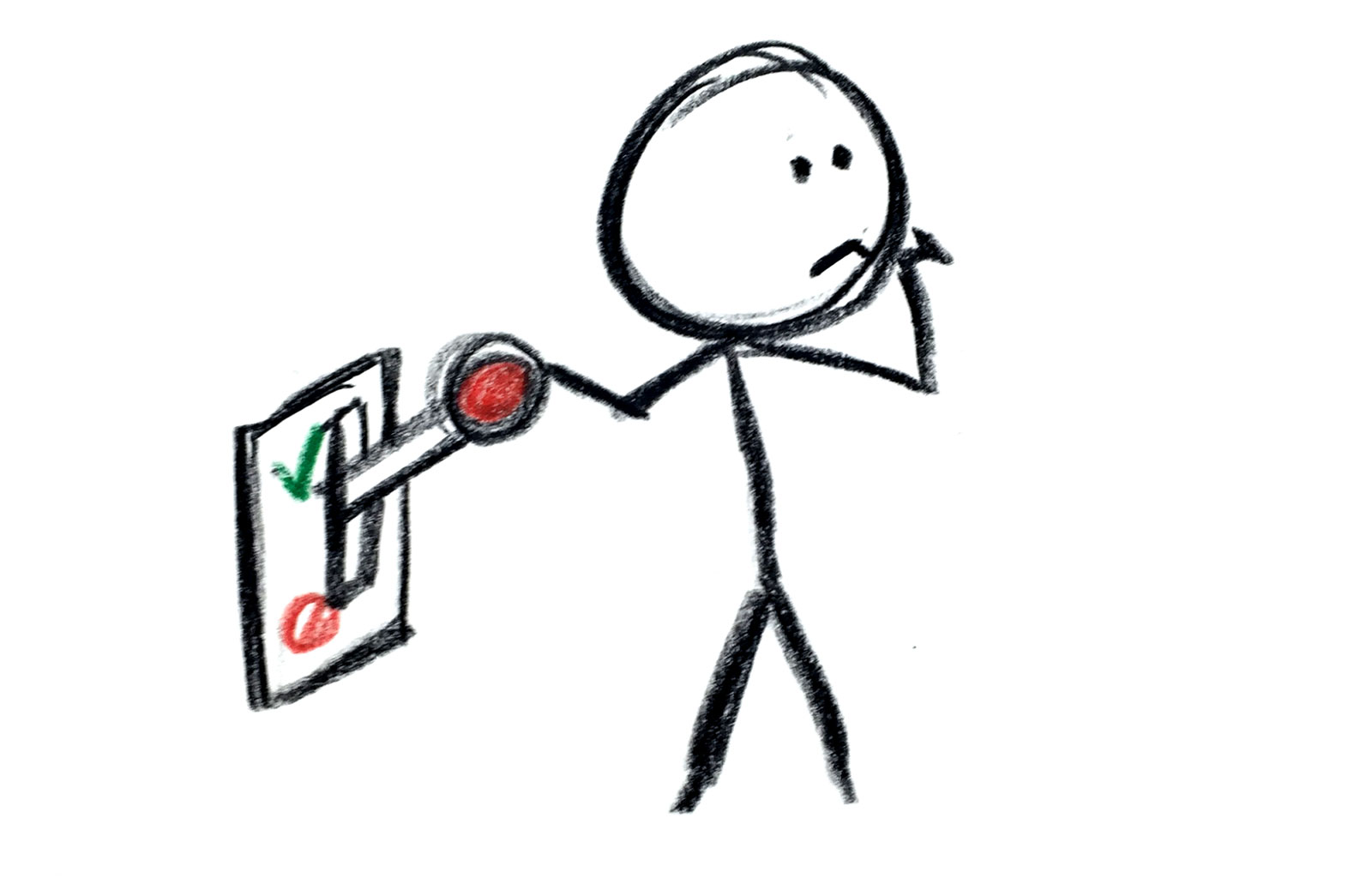 Stick figure holding onto a yes/no switch.