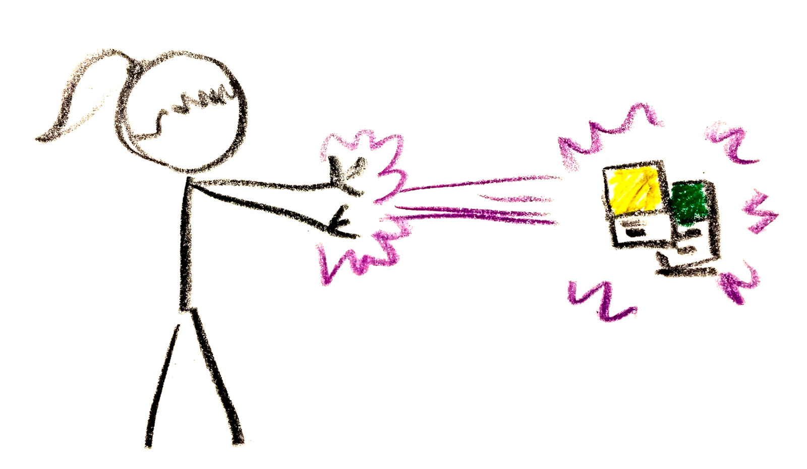 Stick figure zapping two Pantone chips.