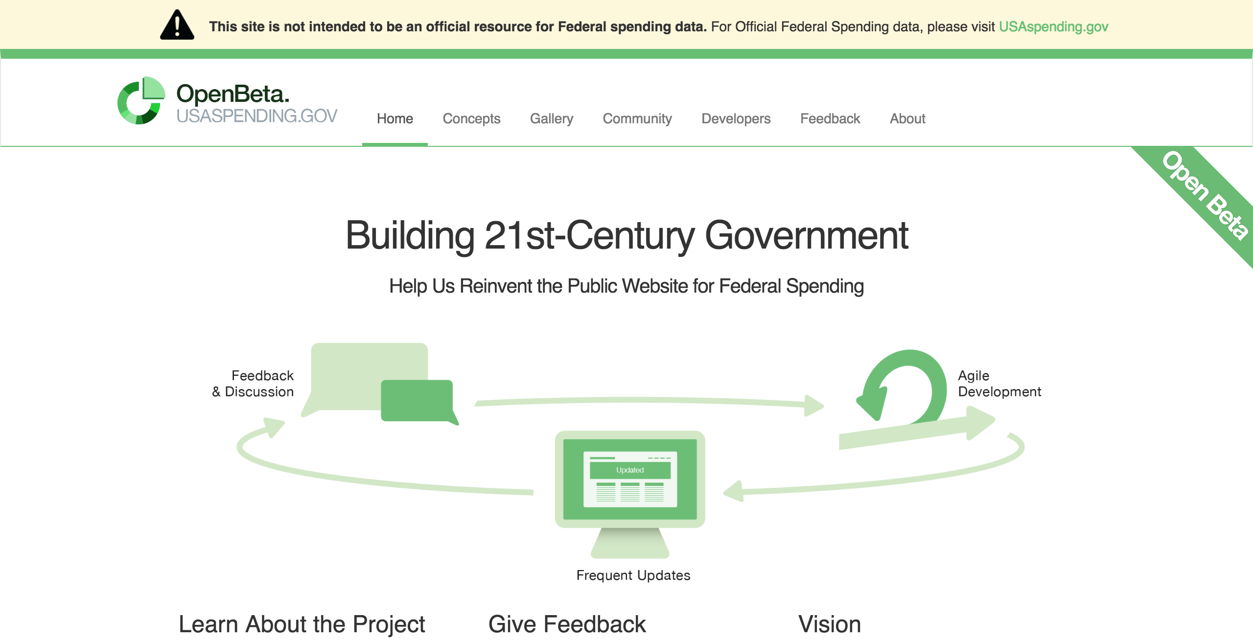 Screenshot of the USASpending.gov open beta.