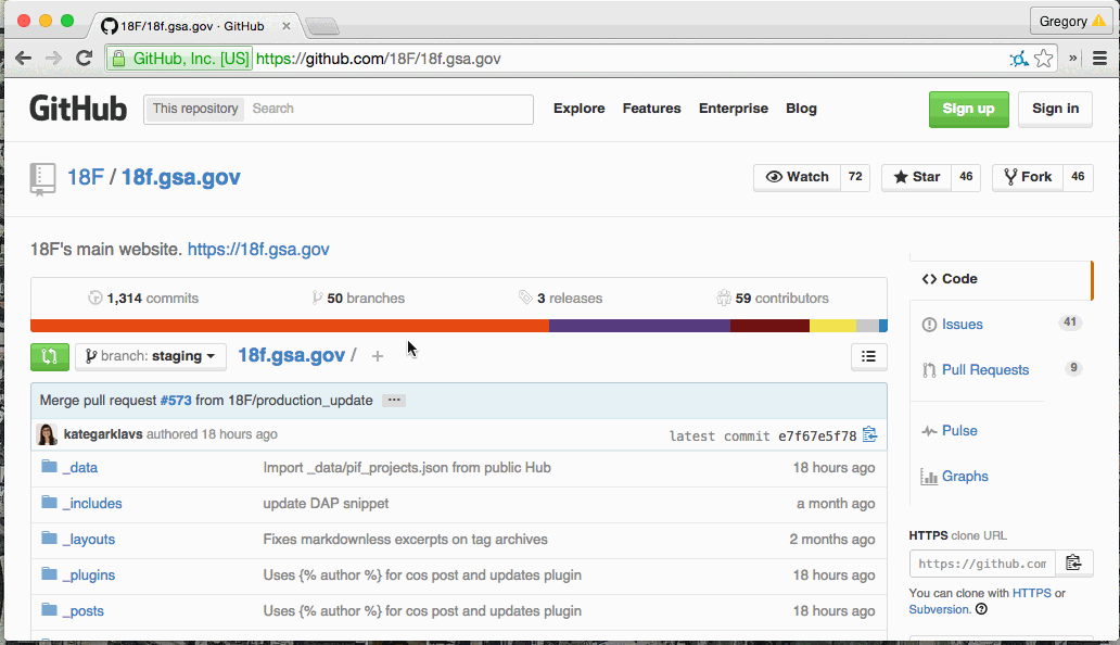 Screenshot: showing what the 18f GitHub site looks like