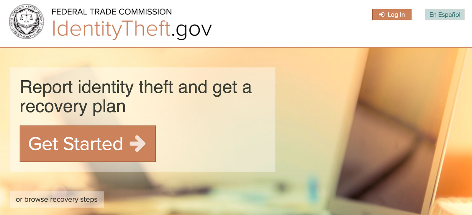 The homepage of identitytheft.gov