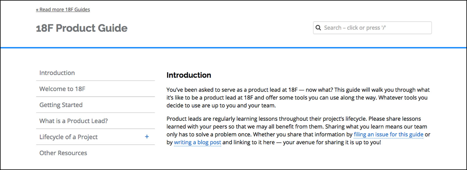 A screenshot of the 18F Product Guide