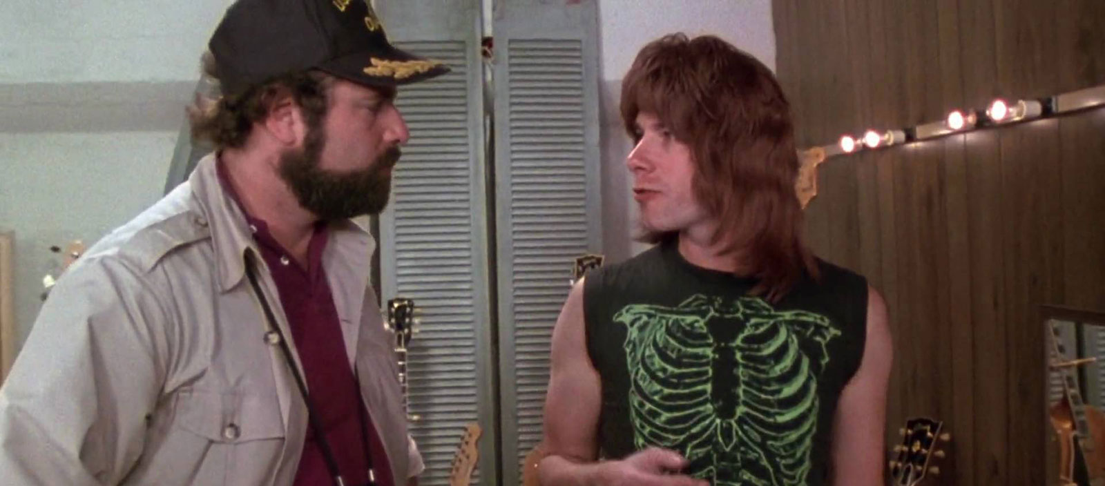 A man wearing a skeleton t-shirt from the movie Spinal Tap