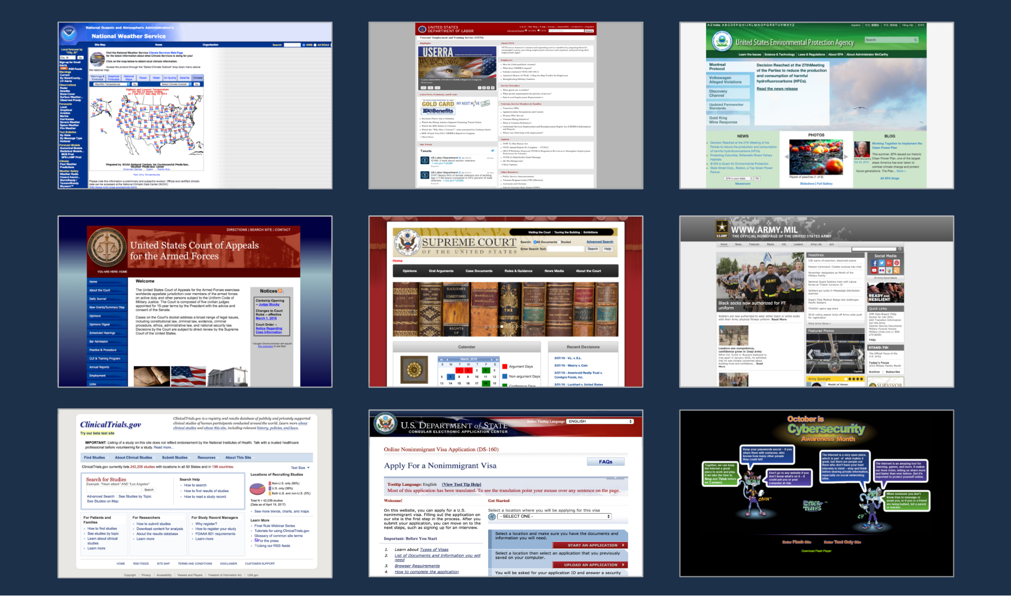 Image of multiple inconsistent websites
