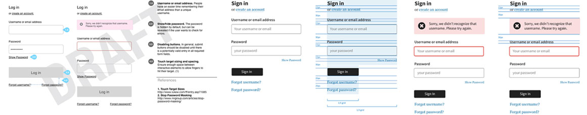 Several designs of sign-in forms