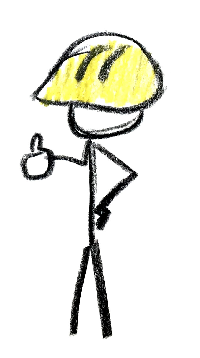 Stick figure wearing a hard hat.