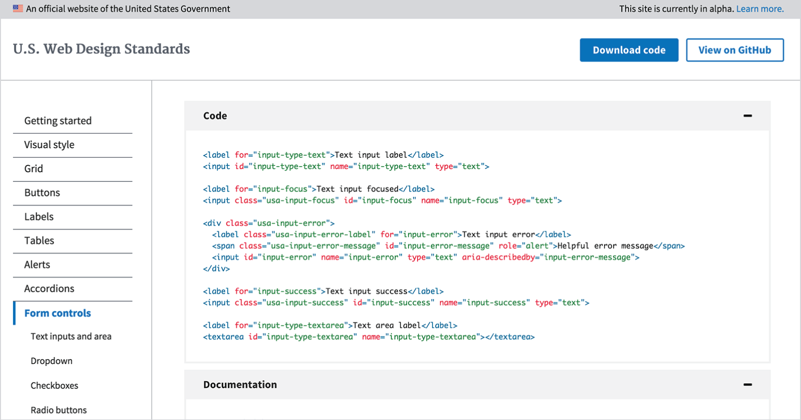 A sample of code from the Web Design Standards.